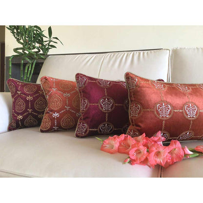 Cushion Covers(TSHVPRR01M), Padmini- Embroidered Luxury Velvet Cushion Cover- Wine Red- Set of 1, Cushion Covers - EL15327