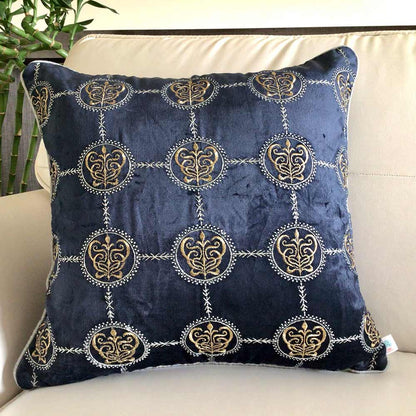 Cushion Covers(TSHVCBS01M), Cleopatra- Embroidered Luxury Velvet Cushion Cover- Midnight Blue- Set of 1, Cushion Covers - EL15333