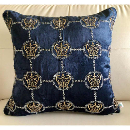 Cushion Covers(TSHVCBS01M), Cleopatra- Embroidered Luxury Velvet Cushion Cover- Midnight Blue- Set of 1, Cushion Covers - EL15333