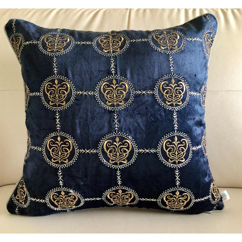 Cushion Covers(TSHVCBS01L), Cleopatra- Embroidered Luxury Velvet Cushion Cover- Midnight Blue- Set of 1, Cushion Covers - EL15334