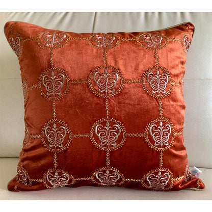 Cushion Covers(TSHVCOS01M), Cleopatra- Embroidered Luxury Velvet Cushion Cover- Burnt Orange- Set of 1, Cushion Covers - EL15335