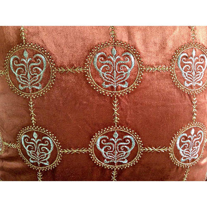 Cushion Covers(TSHVCOS01M), Cleopatra- Embroidered Luxury Velvet Cushion Cover- Burnt Orange- Set of 1, Cushion Covers - EL15335