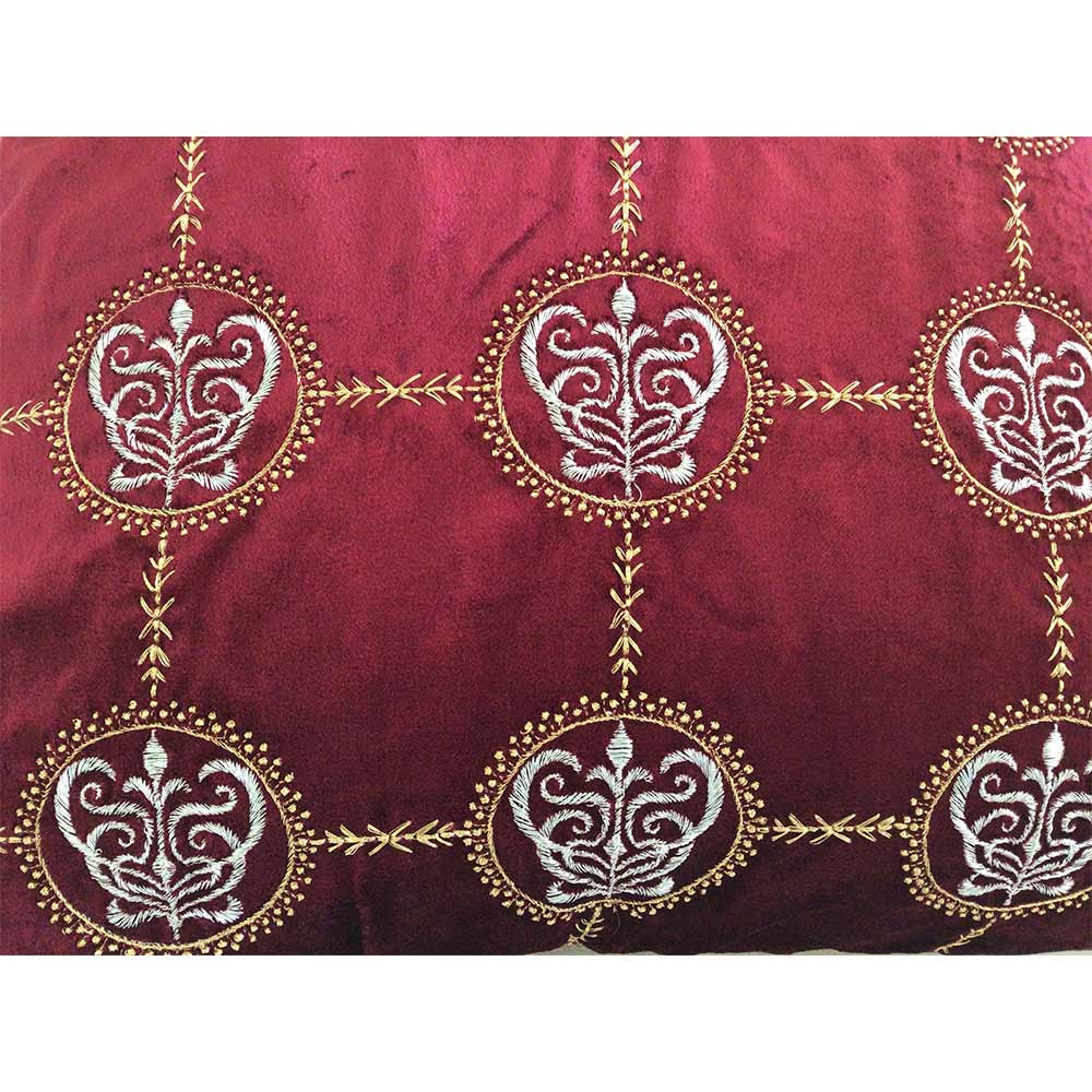 Cushion Covers(TSHVCRS01M), Cleopatra- Embroidered Luxury Velvet Cushion Cover- Wine Red- Set of 1, Cushion Covers - EL15337