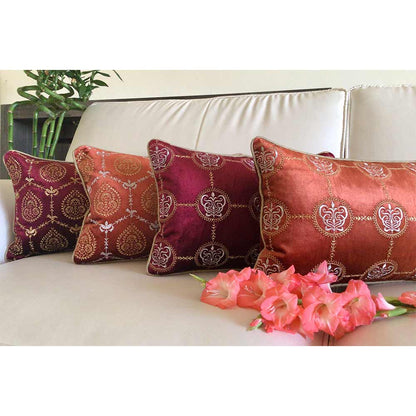 Cushion Covers(TSHVCRR01M), Cleopatra- Embroidered Luxury Velvet Cushion Cover- Wine Red- Set of 1, Cushion Covers - EL15339