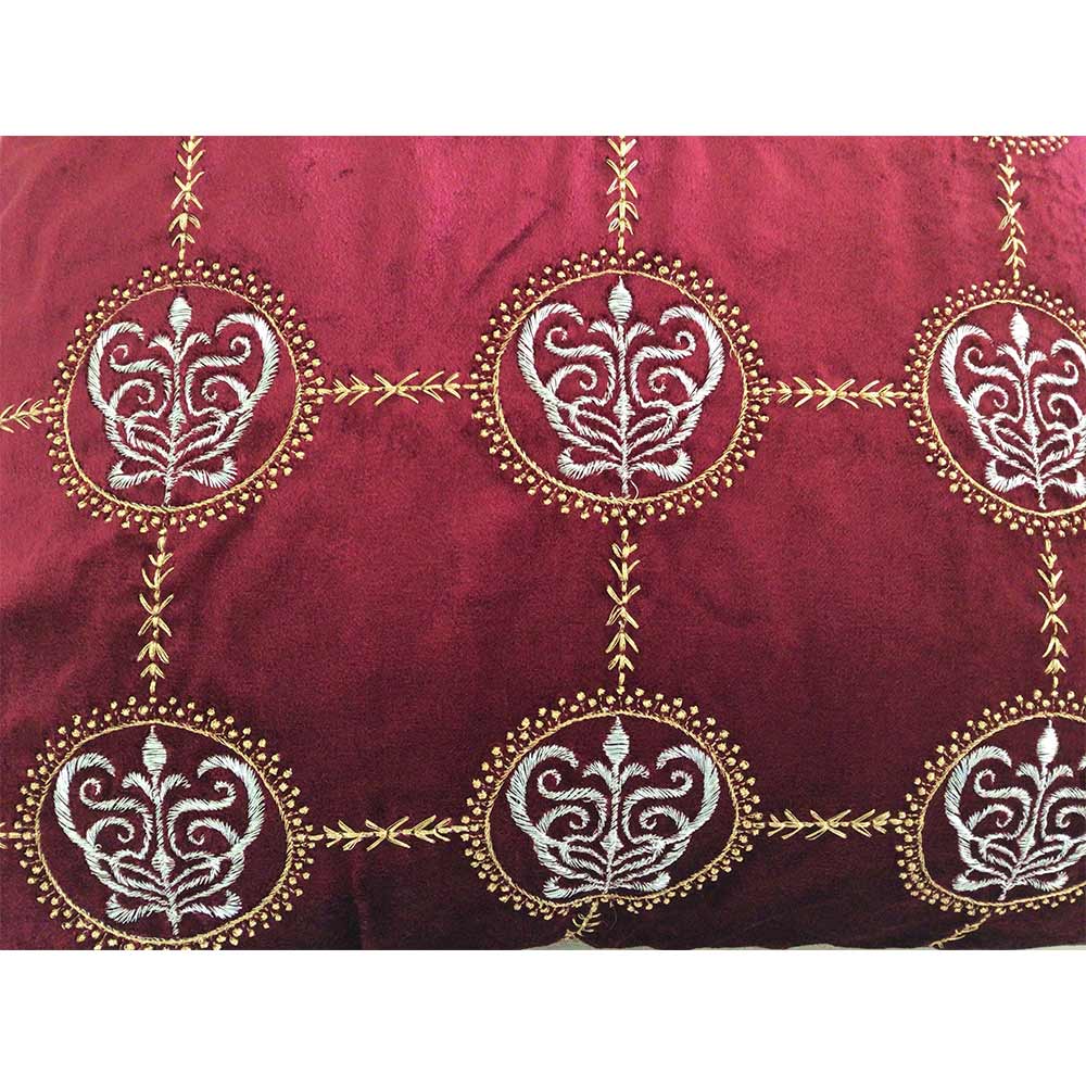 Cushion Covers(TSHVCRR01M), Cleopatra- Embroidered Luxury Velvet Cushion Cover- Wine Red- Set of 1, Cushion Covers - EL15339