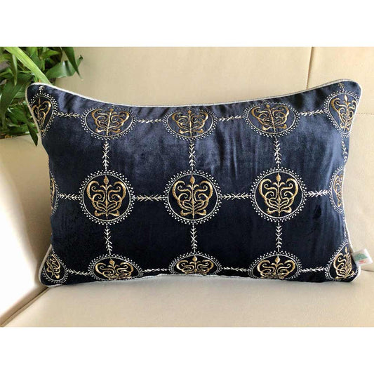 Cushion Covers(TSHVCBR01L), Cleopatra- Embroidered Luxury Velvet Cushion Cover- Midnight Blue- Set of 1, Cushion Covers - EL15343