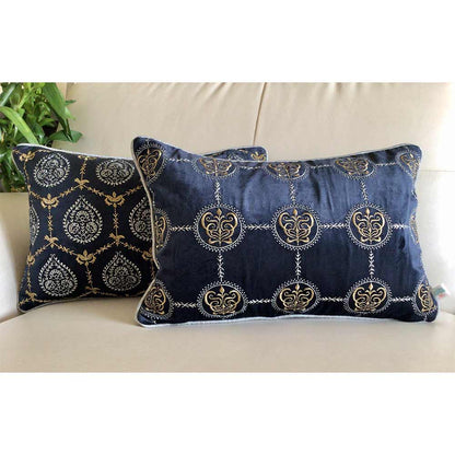 Cushion Covers(TSHVCBR01L), Cleopatra- Embroidered Luxury Velvet Cushion Cover- Midnight Blue- Set of 1, Cushion Covers - EL15343