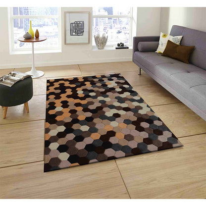 Rugs, (Presto) ICHT1002C2X5, Brown, Gold & Grey Geometric Hand Tufted Wool Carpet-EL15880-22X55 inches