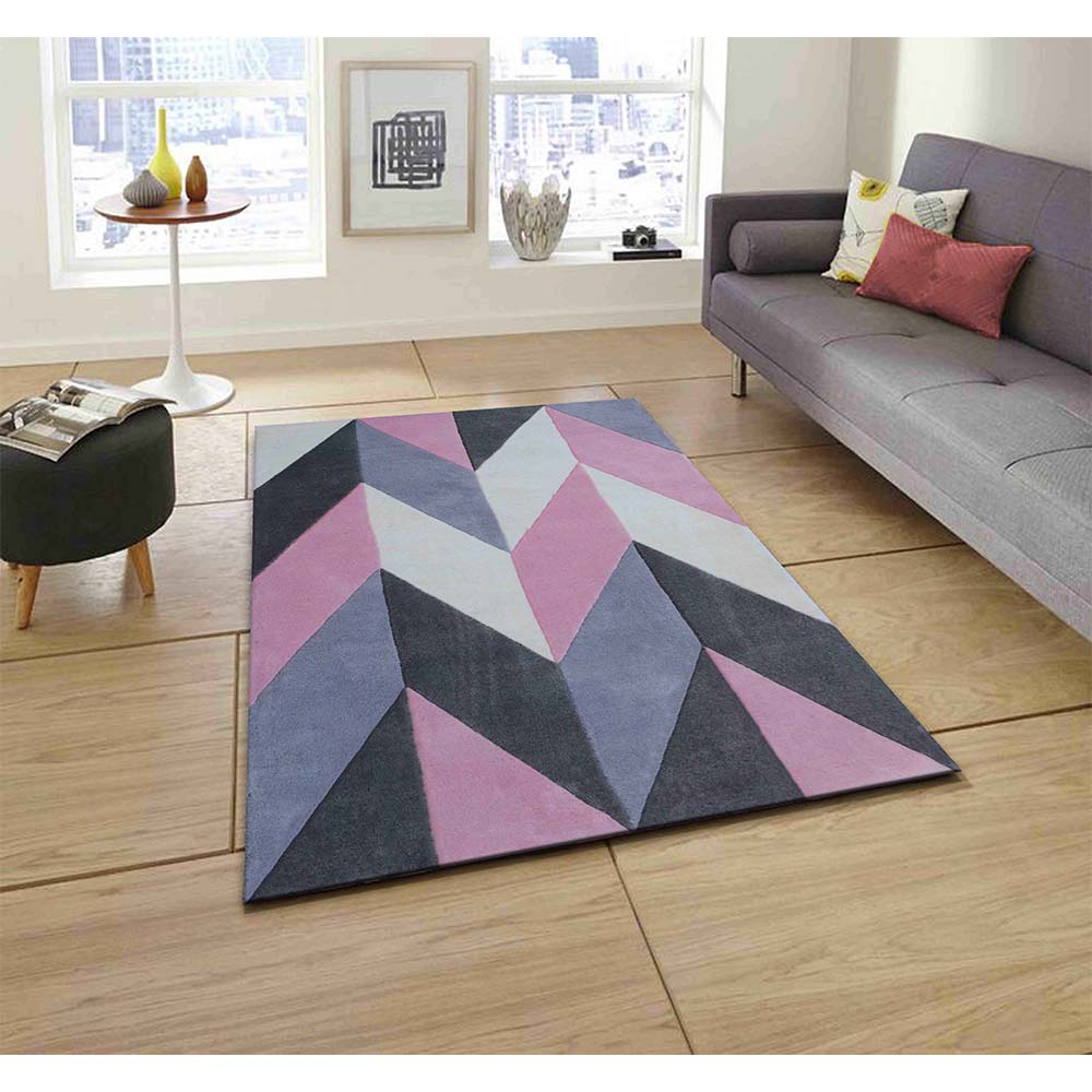 Rugs, (Presto), ICHT1054C3X5, Pink, Grey and Ivory Geometric Hand Tufted Wool Carpet-EL15896-36X60 inches