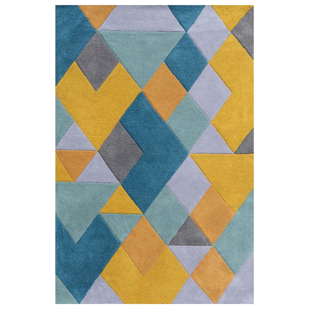 Rugs, (Presto), ICHT1079C6X9, Blue, Yellow & Gold Geometric Hand Tufted Wool Carpet-EL 15902-72X108 inches