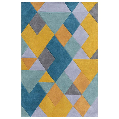 Rugs, (Presto), ICHT1079C6X9, Blue, Yellow & Gold Geometric Hand Tufted Wool Carpet-EL 15902-72X108 inches