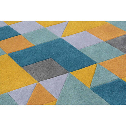 Rugs, (Presto), ICHT1079C6X9, Blue, Yellow & Gold Geometric Hand Tufted Wool Carpet-EL 15902-72X108 inches