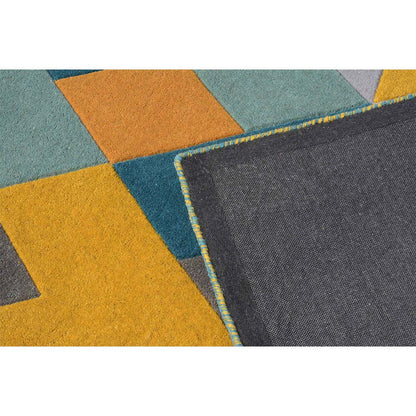 Rugs, (Presto), ICHT1079C6X9, Blue, Yellow & Gold Geometric Hand Tufted Wool Carpet-EL 15902-72X108 inches