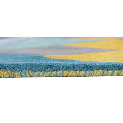 Rugs, (Presto), ICHT1079C6X9, Blue, Yellow & Gold Geometric Hand Tufted Wool Carpet-EL 15902-72X108 inches