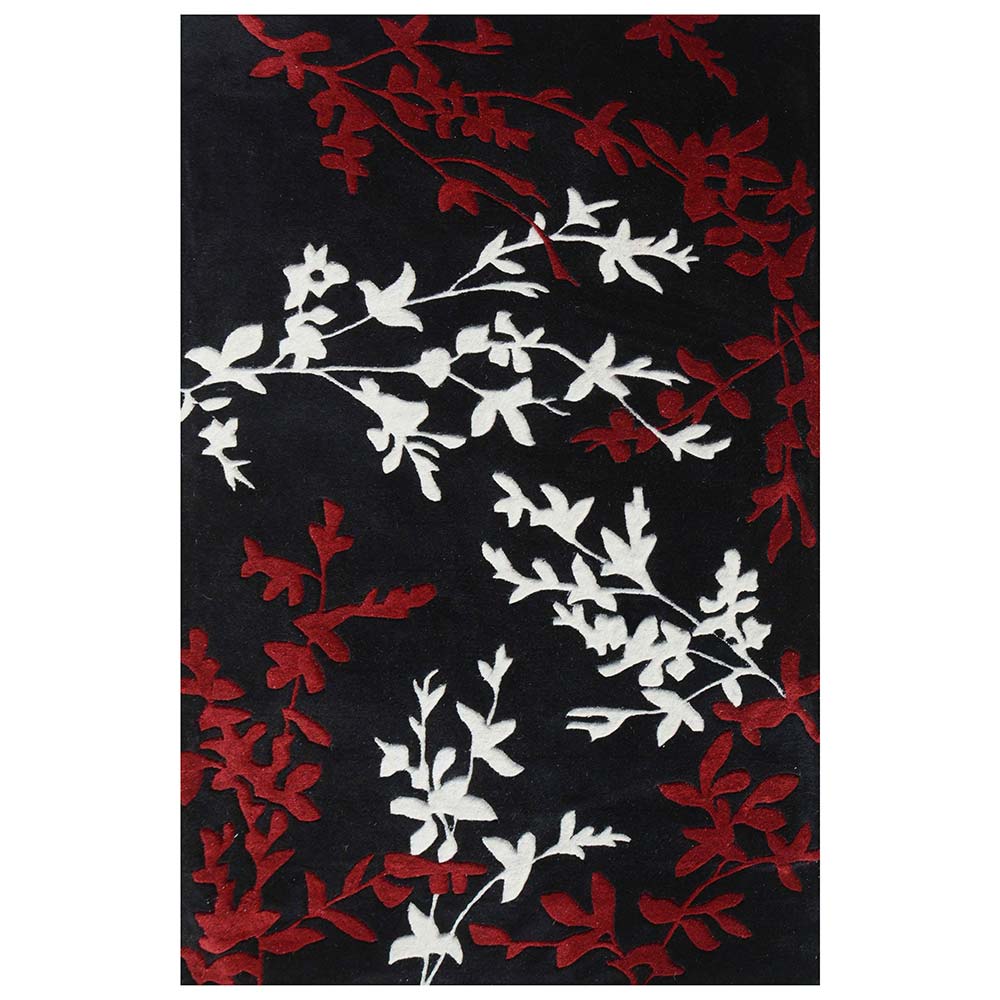 Rugs, (Presto), ICHT1101C4X6, Red, White & Black Floral Hand Tufted Wool Carpet-EL15906-48X74 inches