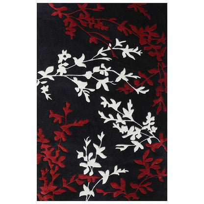 Rugs, (Presto), ICHT1101C4X6, Red, White & Black Floral Hand Tufted Wool Carpet-EL15906-48X74 inches