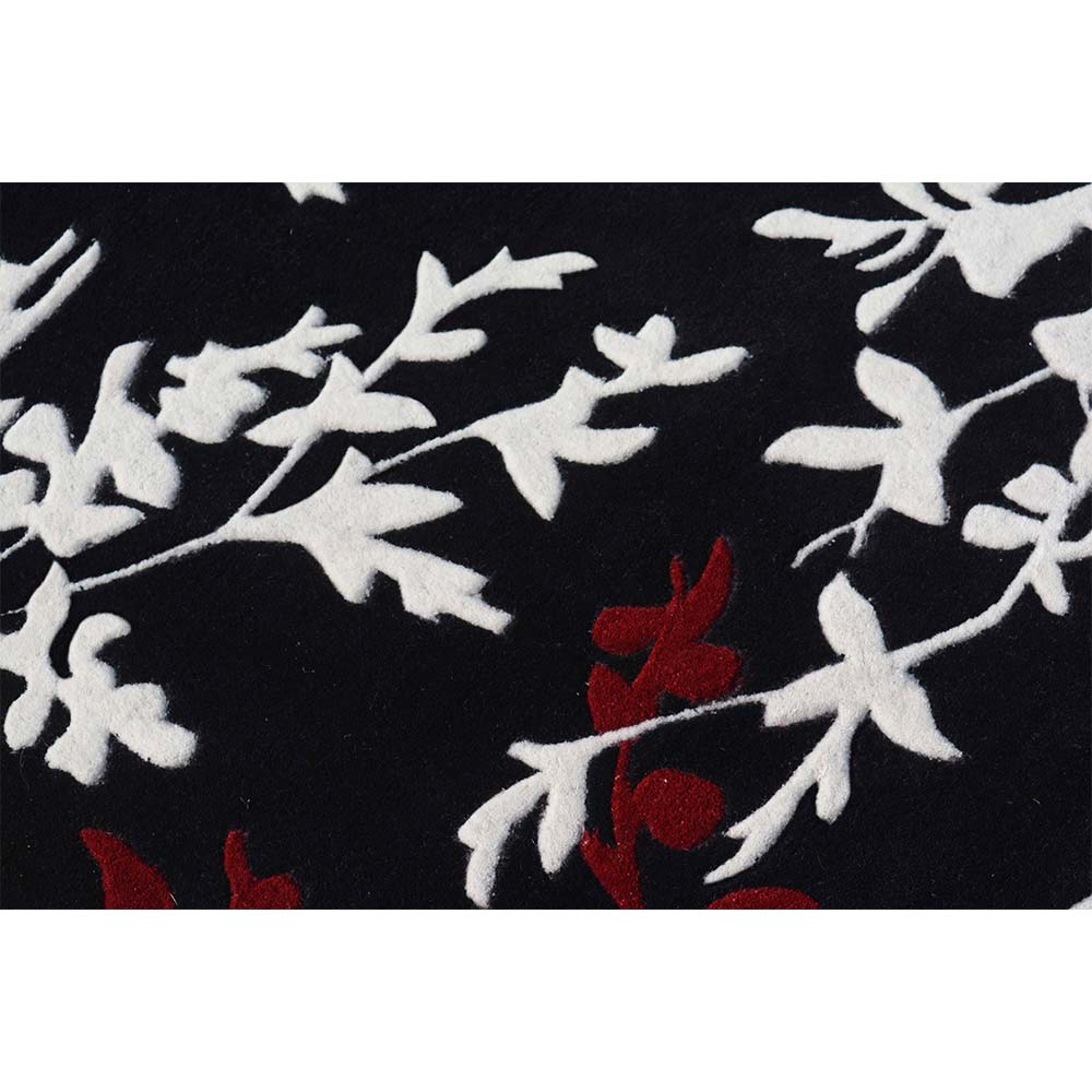 Rugs, (Presto) ICHT1101C2X5, Red, White & Black Floral Hand Tufted Wool Carpet- EL15906-22X55inches