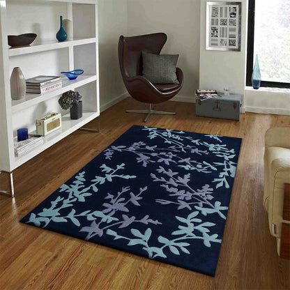 Rugs, (Presto), ICHT1109C4X6, Blue & Grey Floral Hand Tufted Wool Carpet-EL15908-48X74 inches