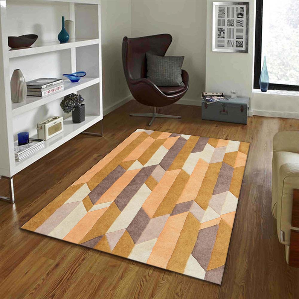 Rugs, (Presto), ICHT1133C3X5, Gold & Ivory Geometric Hand Tufted Wool Carpet-EL15914-36X60 inches
