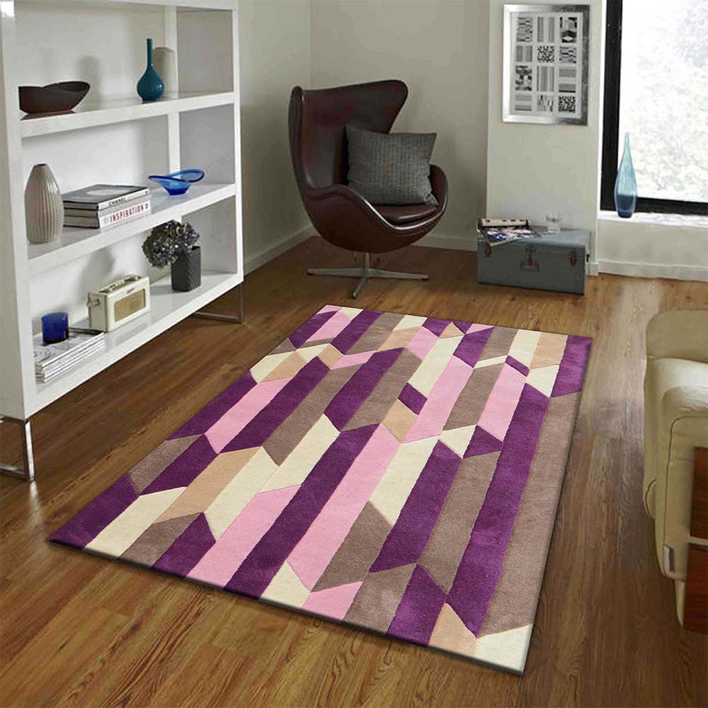 Rugs, (Presto), ICHT1137C5X8, Purple, Pink and Ivory Geometric Hand Tufted Wool Carpet-EL15915-60X96 inches