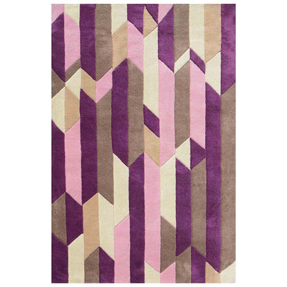 Rugs, (Presto) ICHT1137C2X5, Purple, Pink & Ivory Geometric Hand Tufted Wool Carpet - EL15915