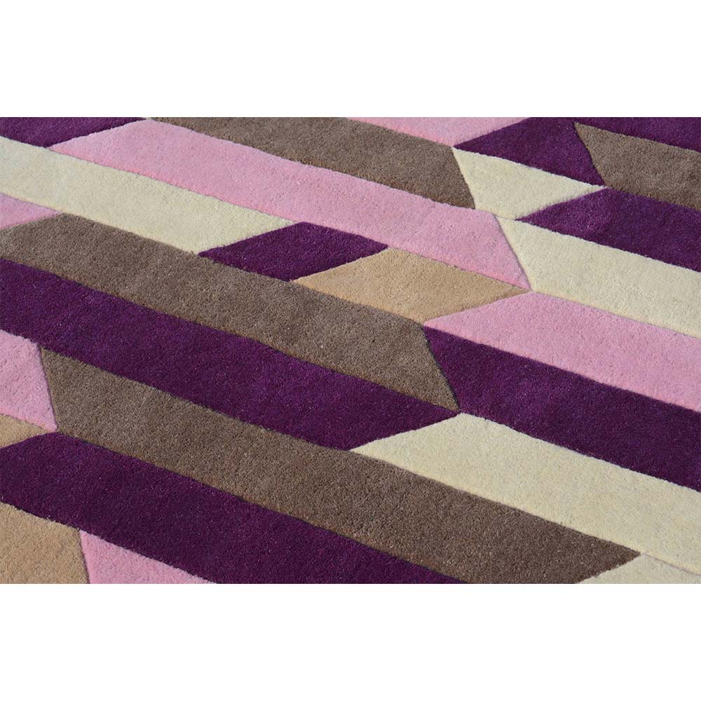 Rugs, (Presto), ICHT1137C5X8, Purple, Pink and Ivory Geometric Hand Tufted Wool Carpet-EL15915-60X96 inches