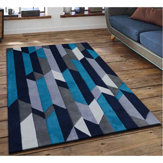 Rugs, (Presto), ICHT1139C3X5, Blue, Grey & White Geometric Hand Tufted Wool Carpet-EL15916-36X60 inches
