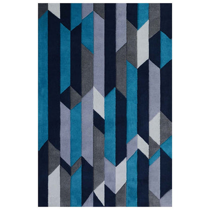 Rugs, (Presto) ICHT1139C2X5, Blue, Grey & White Geometric Hand Tufted Wool Carpet - EL15916-22X55inches