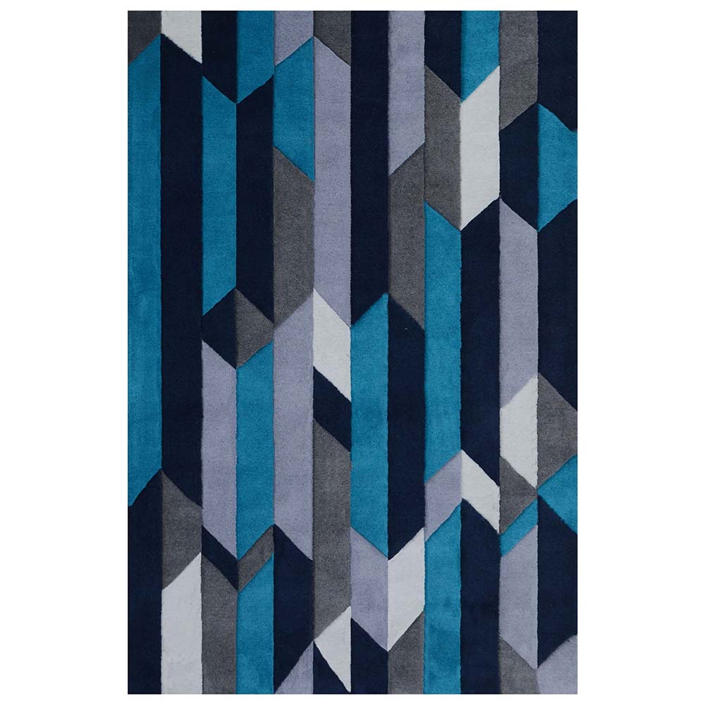 Rugs, (Presto), ICHT1139C4X6, Blue, Grey & White Geometric Hand Tufted Wool Carpet-EL15916-48X74 inches