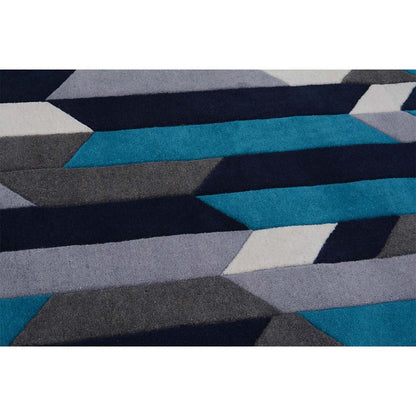 Rugs, (Presto), ICHT1137C6X9, Blue, Grey & White Geometric Hand Tufted Wool Carpet-EL 15916-72X108 inches