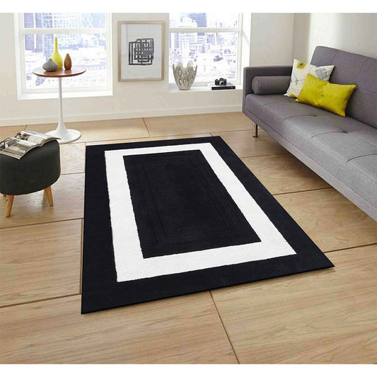 Rugs, (Presto) ICHT1145C2X5, Black & White Solid Hand Tufted Wool Carpet- EL15929-22X55inches