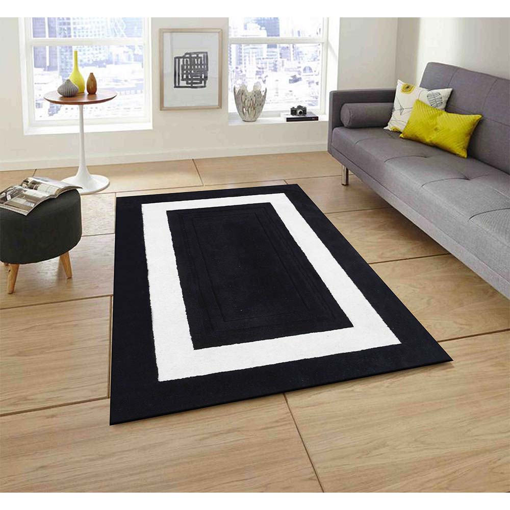 Rugs, (Presto), ICHT1145C3X5, Black & White Solid Hand Tufted Wool Carpet-EL15919-36X60 inches