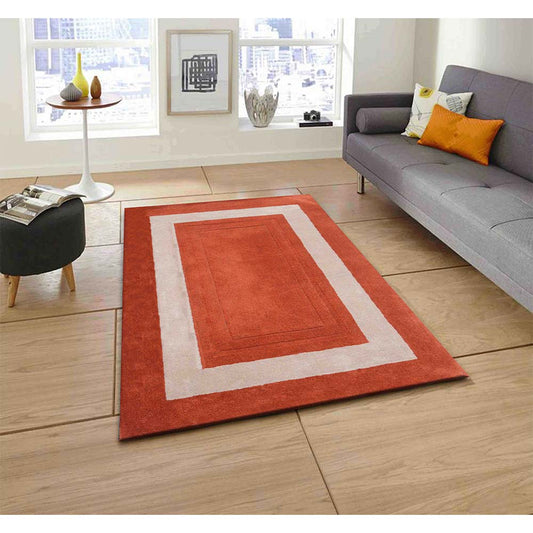 Rugs, (Presto), ICHT1146C5X8, Orange & Beige Solid Hand Tufted Wool Carpet-EL15920-60X96 inches