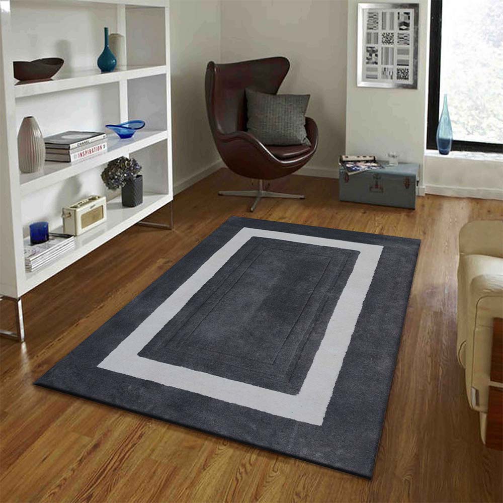 Rugs, (Presto), ICHT1150C5X8, Grey & White Solid Hand Tufted Wool Carpet-EL15923-60X96 inches