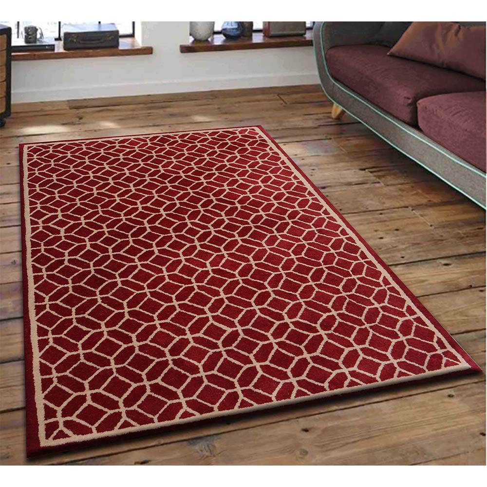 Rugs, (Presto), ICHT1151C5X8, Red & Beige Abstract Hand Tufted Wool Carpet-EL15924-60X96 inches