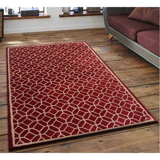 Rugs, (Presto), ICHT1151C6X9, Red and Beige Abstract Hand Tufted Wool Carpet-EL 15924-72X108 inches