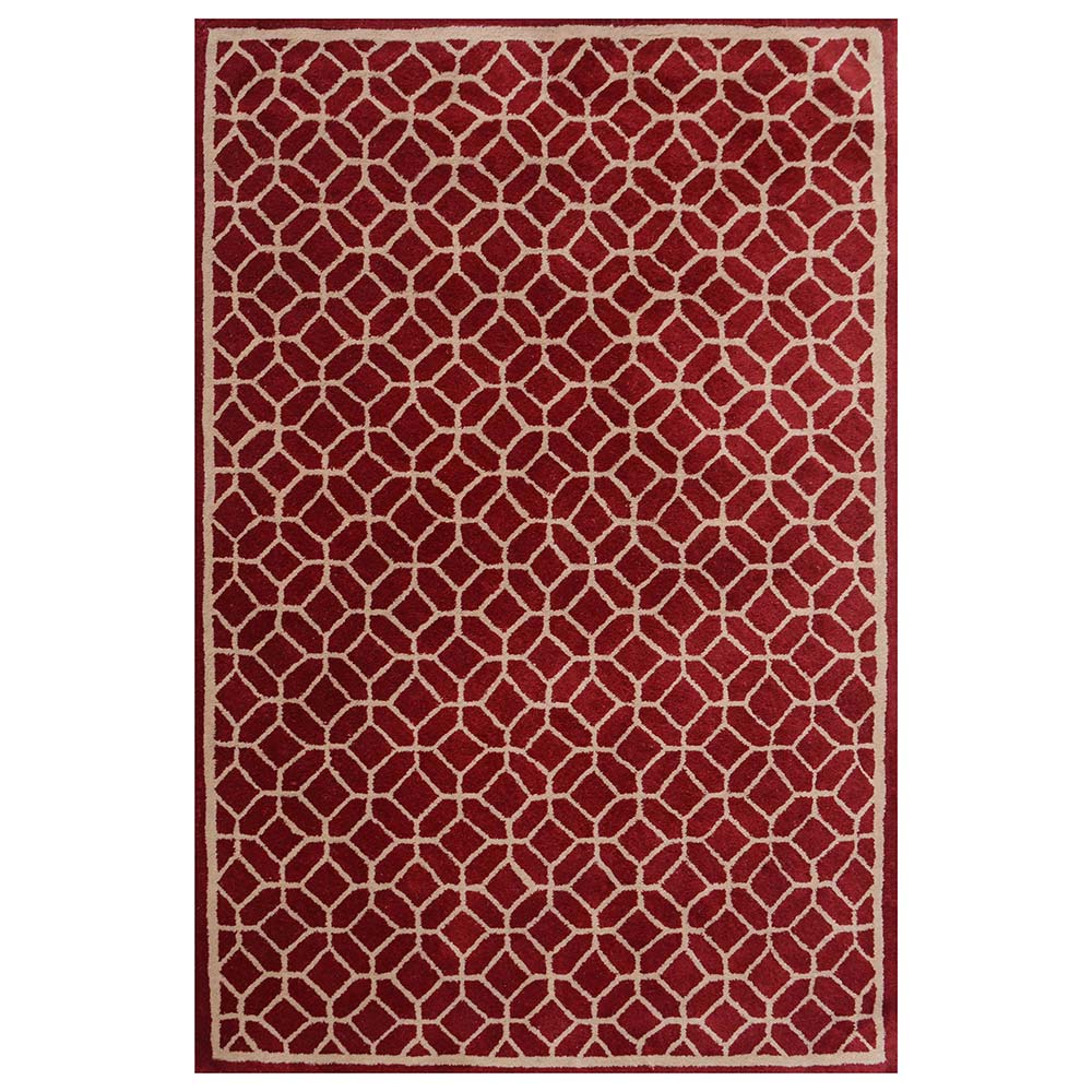 Rugs, (Presto), ICHT1151C5X8, Red & Beige Abstract Hand Tufted Wool Carpet-EL15924-60X96 inches