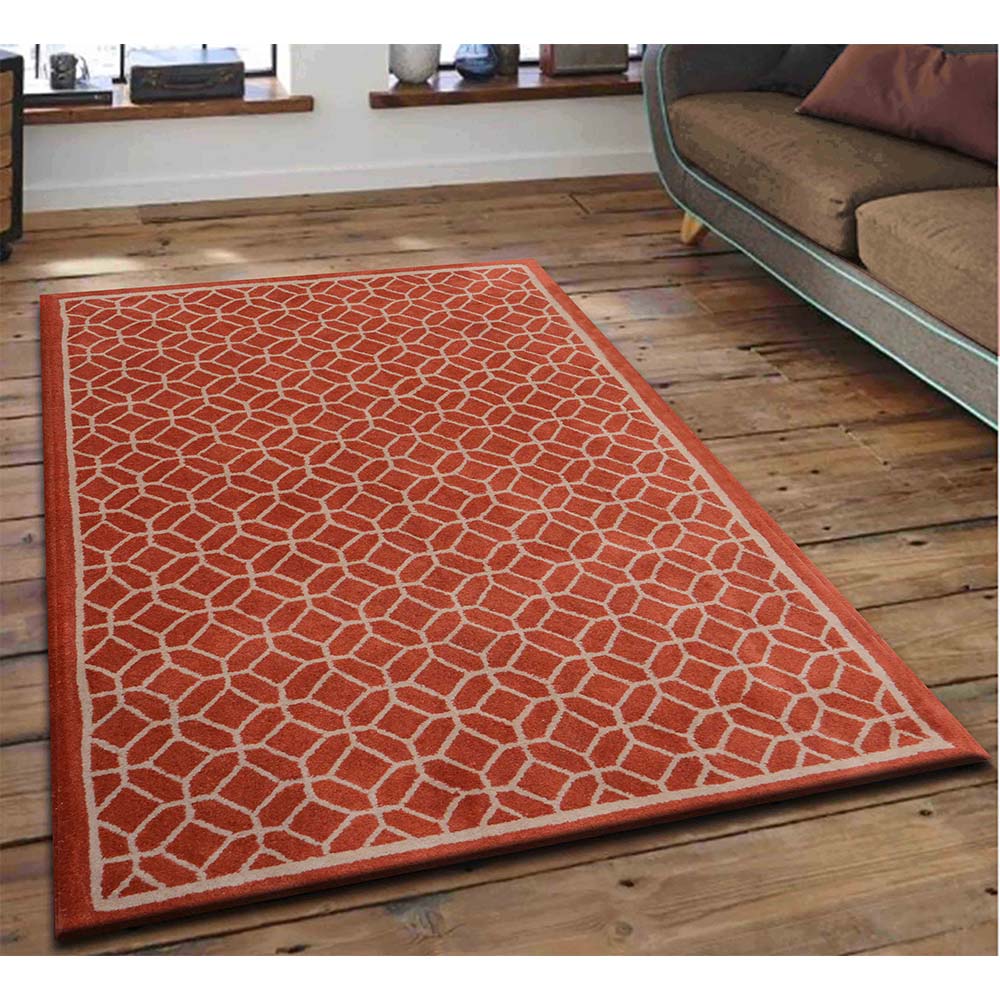 Rugs, (Presto), ICHT1156C5X8, Orange & Beige Abstract Hand Tufted Wool Carpet -EL15925-60X96 inches