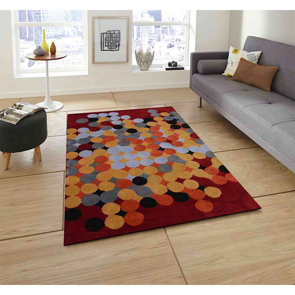 Rugs, (Presto) ICHT1161C3X5, Red, Gold & Grey Geometric Hand Tufted Wool Carpet - EL15927