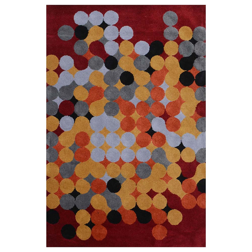 Rugs, (Presto), ICHT1161C4X6, Red, Gold & Grey Geometric Hand Tufted Wool Carpet -EL15927-48X72 inches