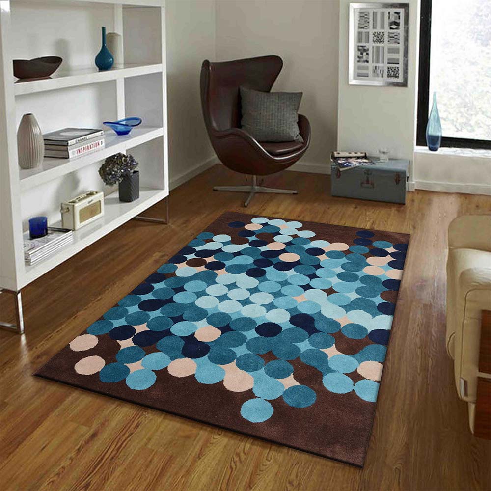 Rugs, (Presto), ICHT1162C5X8, Brown, Blue & Beige Geometric Hand Tufted Wool Carpet -EL15928-60X96 inches