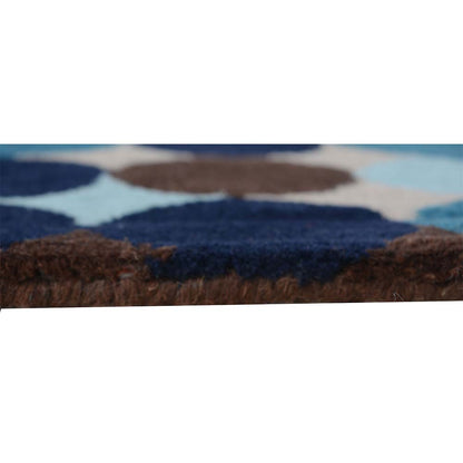 Rugs, (Presto), ICHT1162C5X8, Brown, Blue & Beige Geometric Hand Tufted Wool Carpet -EL15928-60X96 inches