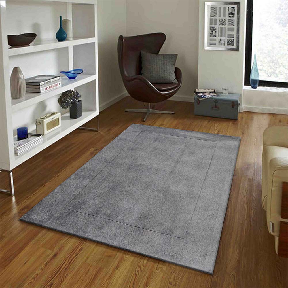 Rugs, (Presto), ICHT1180C4X6, Grey Solid Hand Tufted Wool Carpet -EL15936-48X72 inches
