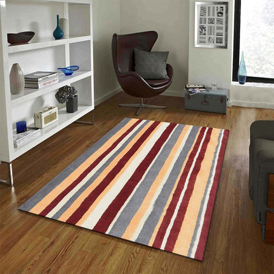 Rugs, (Presto), ICHT1181C5X8 Maroon, Gold & Grey Geometric Hand Tufted Wool Carpet -EL15937-60X96 inches