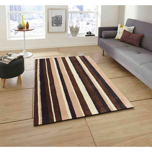 Rugs, (Presto), ICHT1182C4X6, Brown, Beige and Ivory Geometric Hand Tufted Wool Carpet -EL15938-48X72 inches