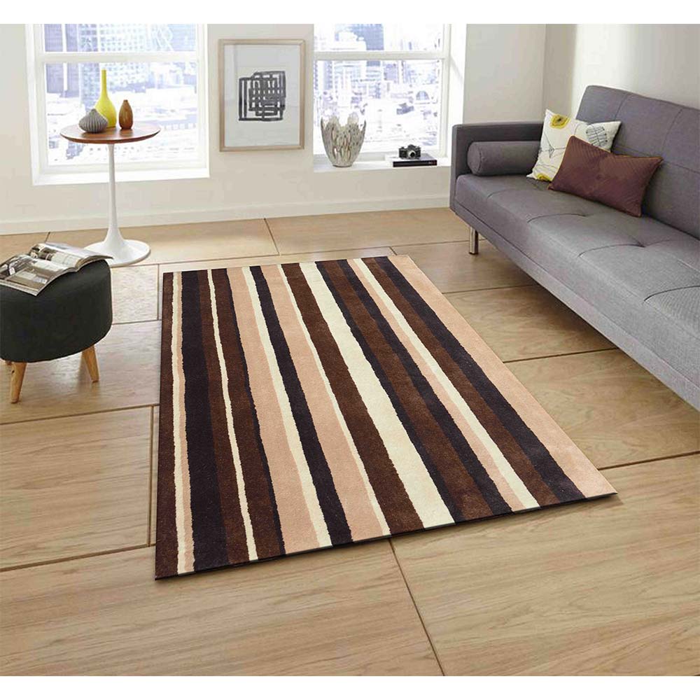 Rugs, (Presto), ICHT1182C5X8, Maroon, Gold & Grey Geometric Hand Tufted Wool Carpet -EL15938-60X96 inches