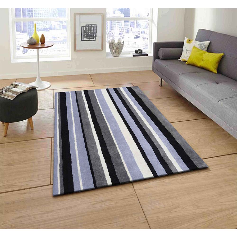 Rugs, (Presto) ICHT1185C6X9, Black, Grey & White Geometric Hand Tufted Wool Carpet-EL 15940-72X108 inches
