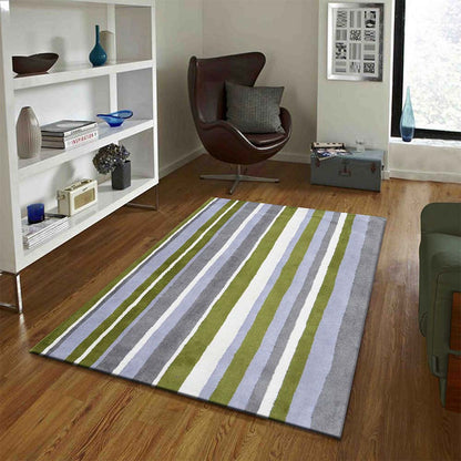 Rugs, (Presto) ICHT1188C3X5, Green, Grey & White Geometric Hand Tufted Wool Carpet -EL15941-36X60 inches