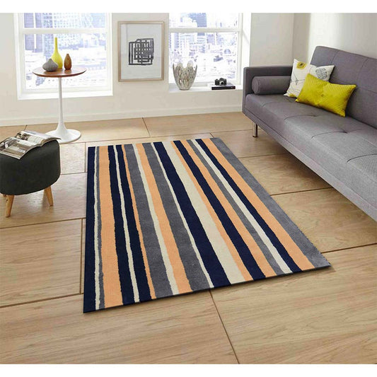 Rugs, (Presto) ICHT1189C5X8, Blue & Gold Geometric Hand Tufted Wool Carpet-EL15942-60X96 inches