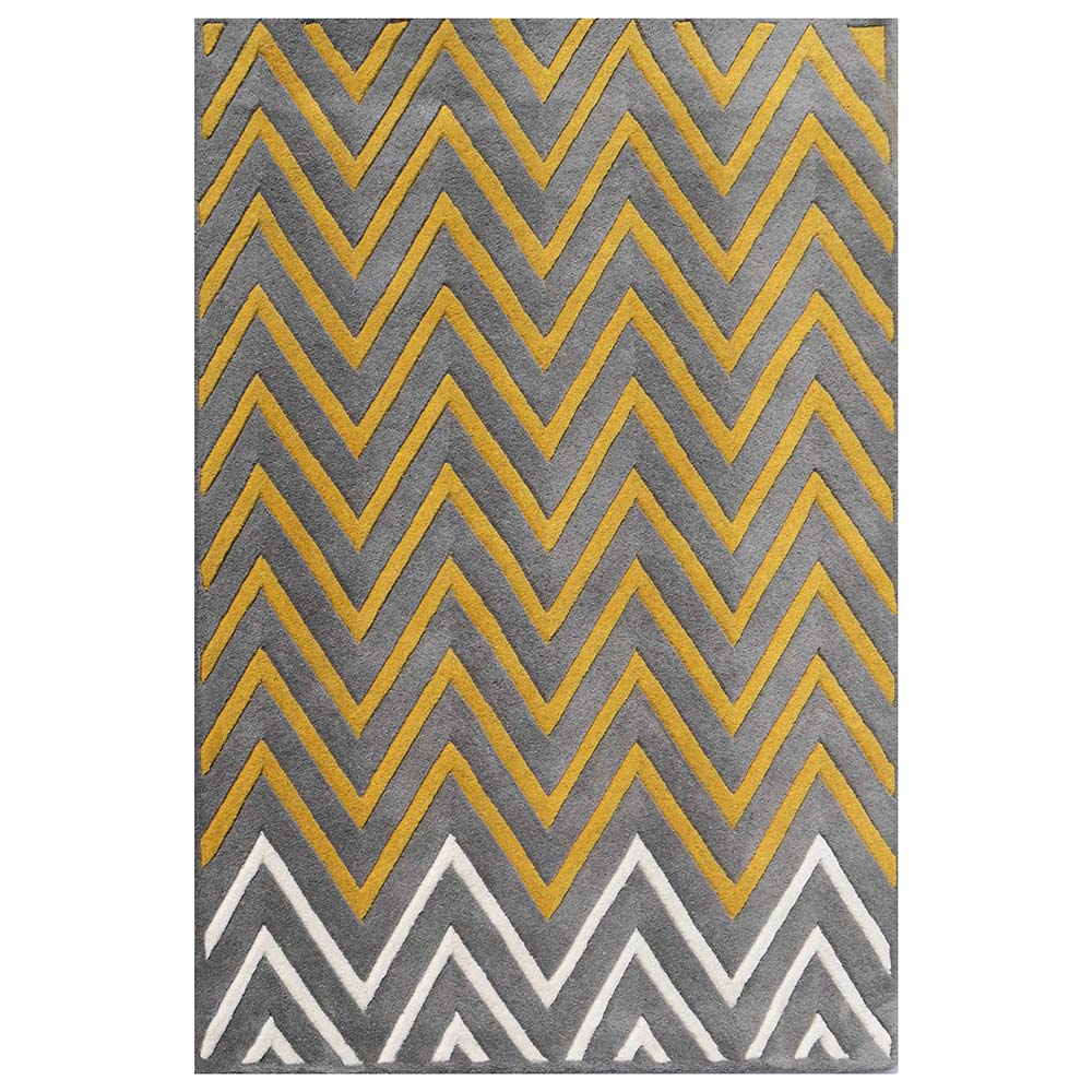 Rugs, (Presto) ICHT1193C6X9, Grey, Yellow & White Abstract Hand Tufted Wool Carpet-EL 15943-72X108 inches